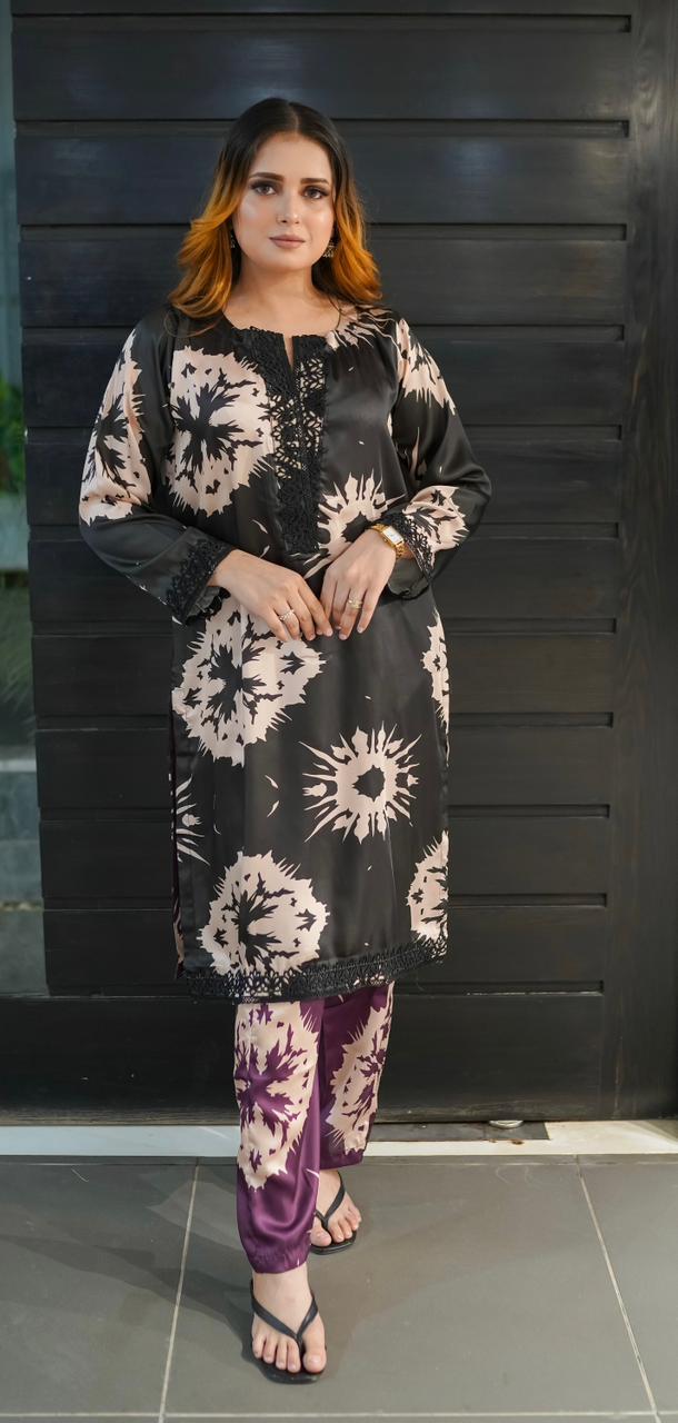 Black & Purple Silk 3 Piece Suit