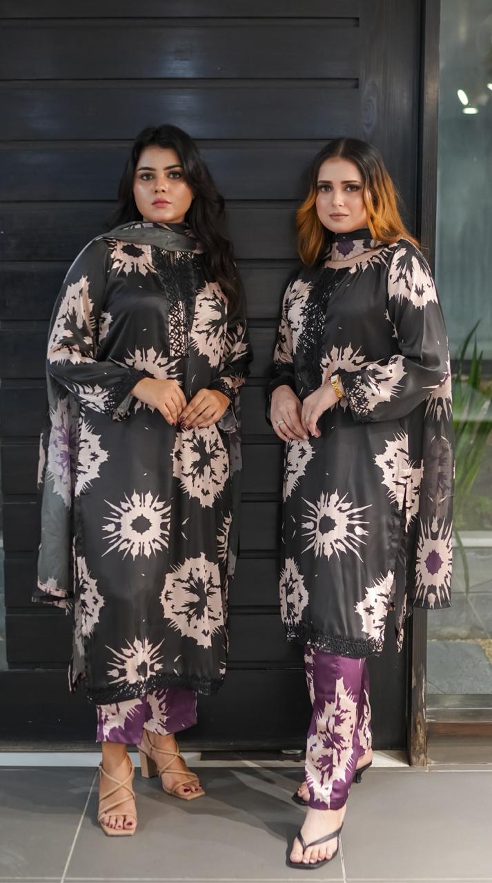 Black & Purple Silk 3 Piece Suit