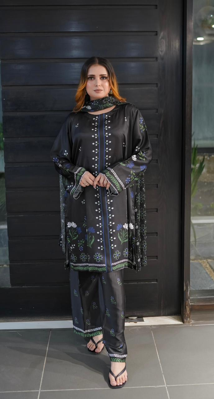 Premium Black Silk 3 Piece Suit