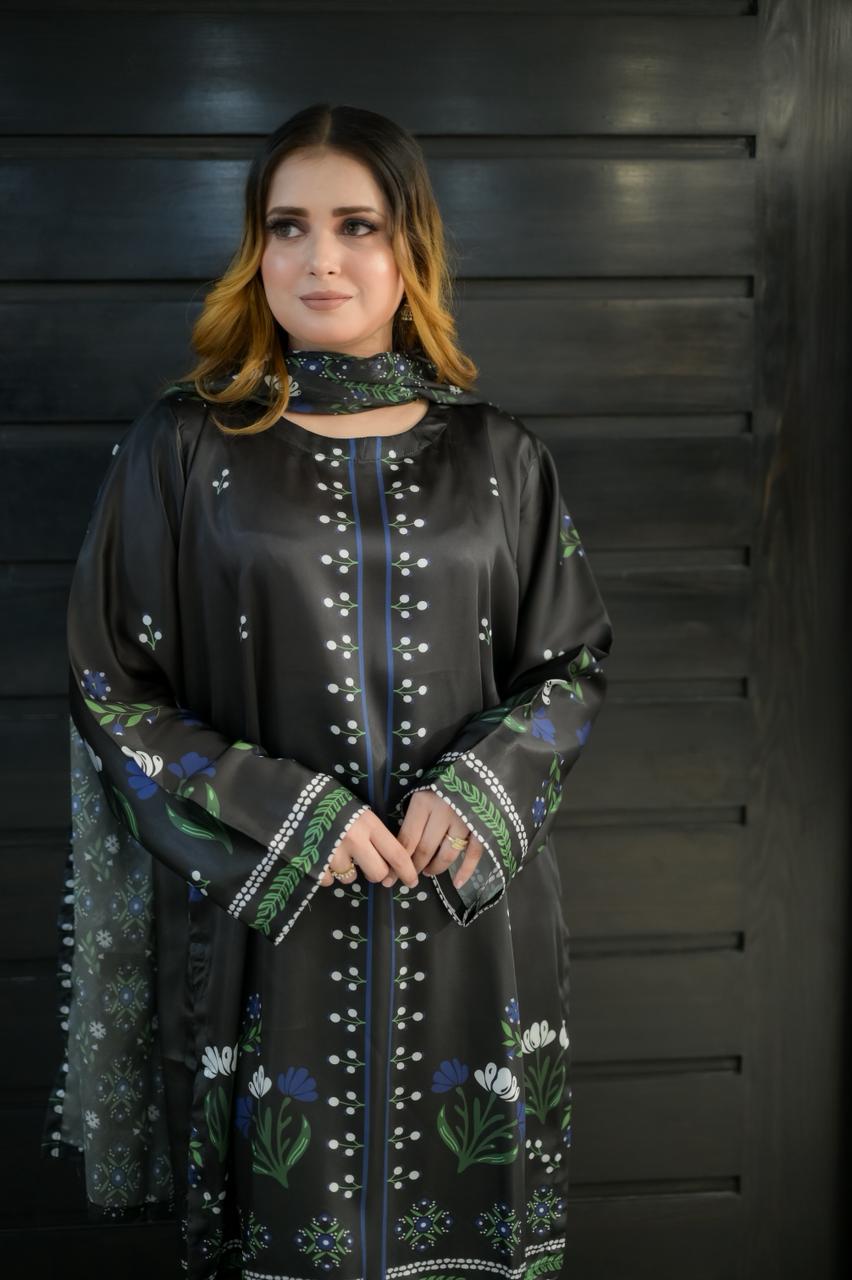 Premium Black Silk 3 Piece Suit