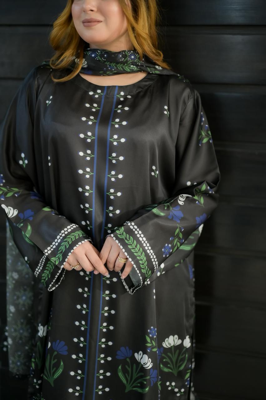 Premium Black Silk 3 Piece Suit