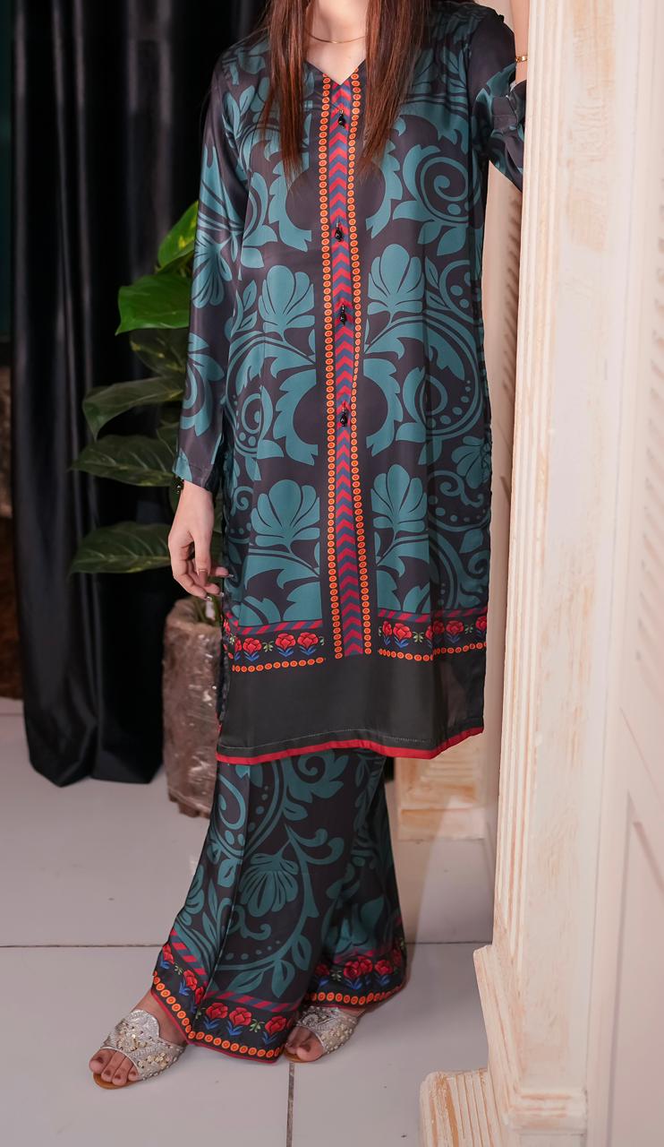 Green Soft Silk 2 Piece Suit