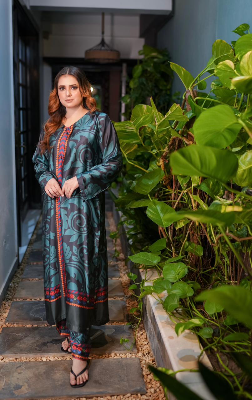 Deep Teal Green Soft Silk 2 Piece Suit