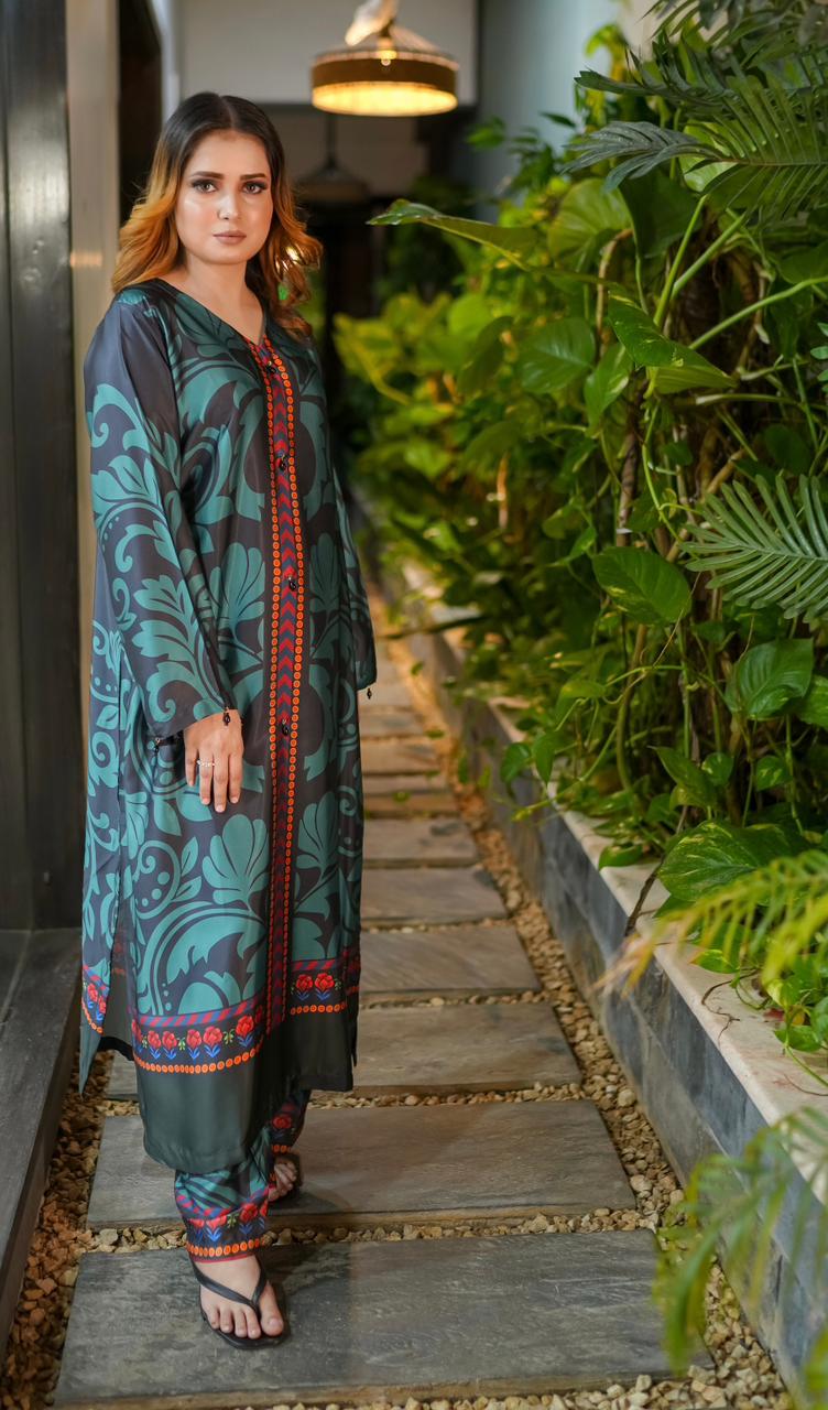 Deep Teal Green Soft Silk 2 Piece Suit