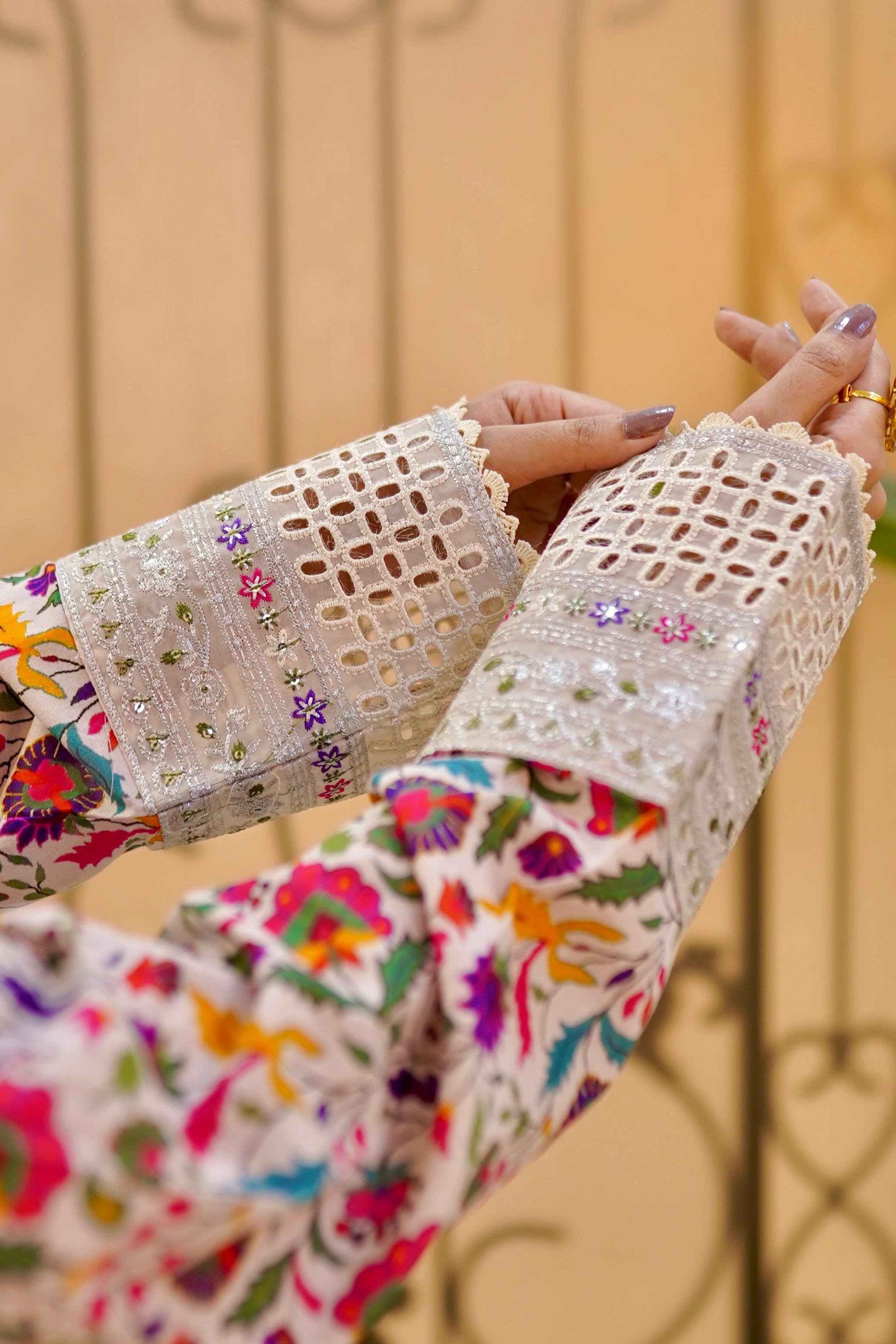 Embroidered Lawn Suit with Chiffon Embroidered Dupatta – 3 Piece