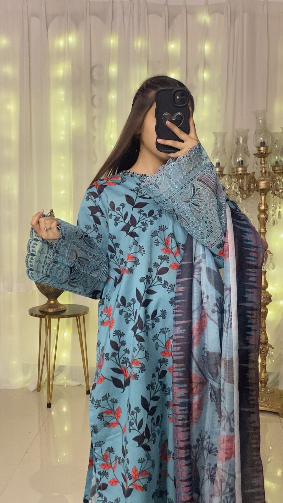 Elegant Hand Embellished Lawn 3 Piece with Manaar Dupatta