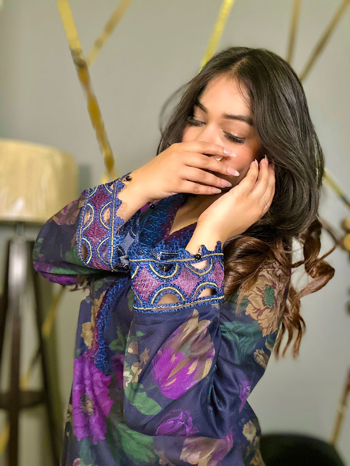 Deep Violet Floral Embroidered 3-Piece Suit with Chiffon Printed Dupatta