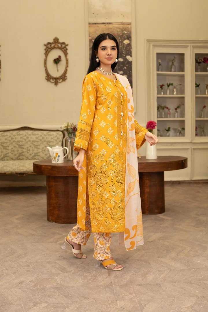 Mustard Winter Cotton Embroidered Suit