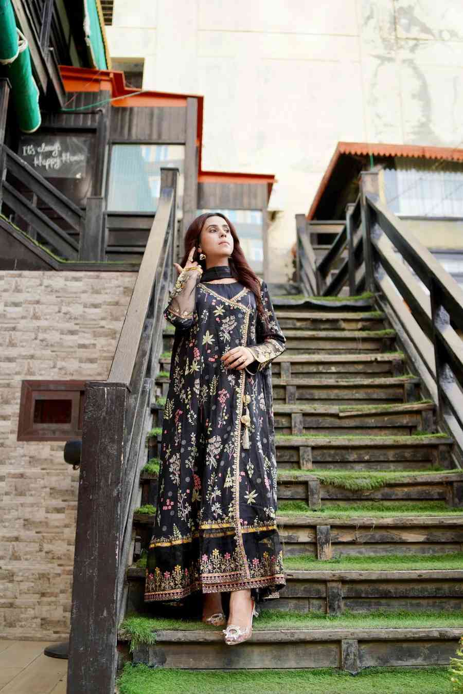 Embroidered Lawn Frock 3Pc with Angrakha Style, Fancy Dori & Soft Lawn dupata