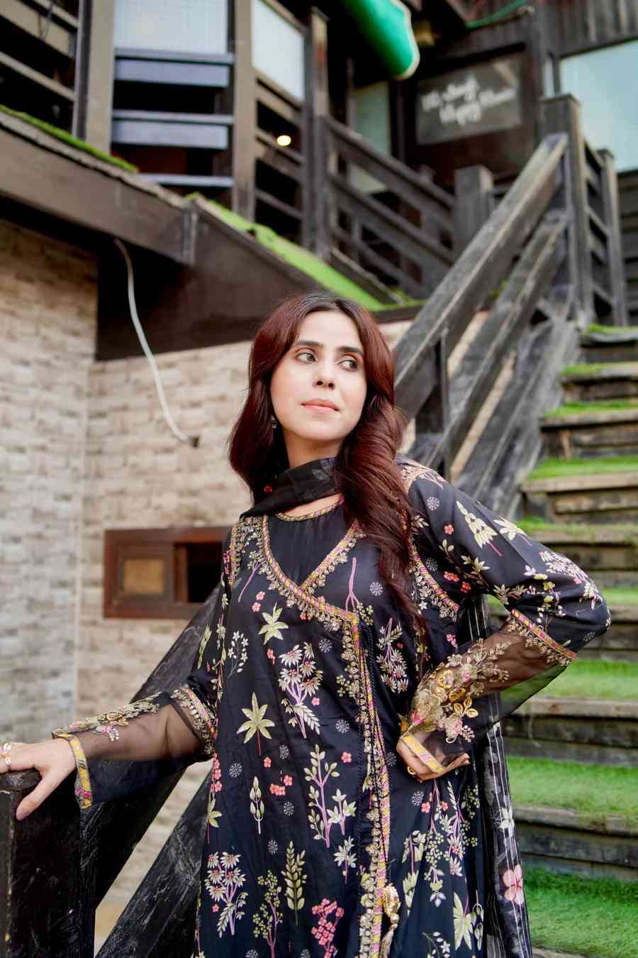 Embroidered Lawn Frock 3Pc with Angrakha Style, Fancy Dori & Soft Lawn dupata