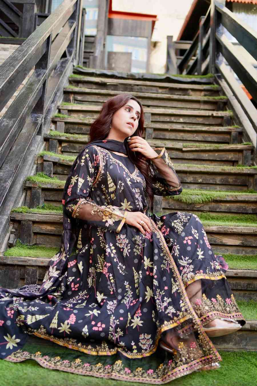 Embroidered Lawn Frock 3Pc with Angrakha Style, Fancy Dori & Soft Lawn dupata