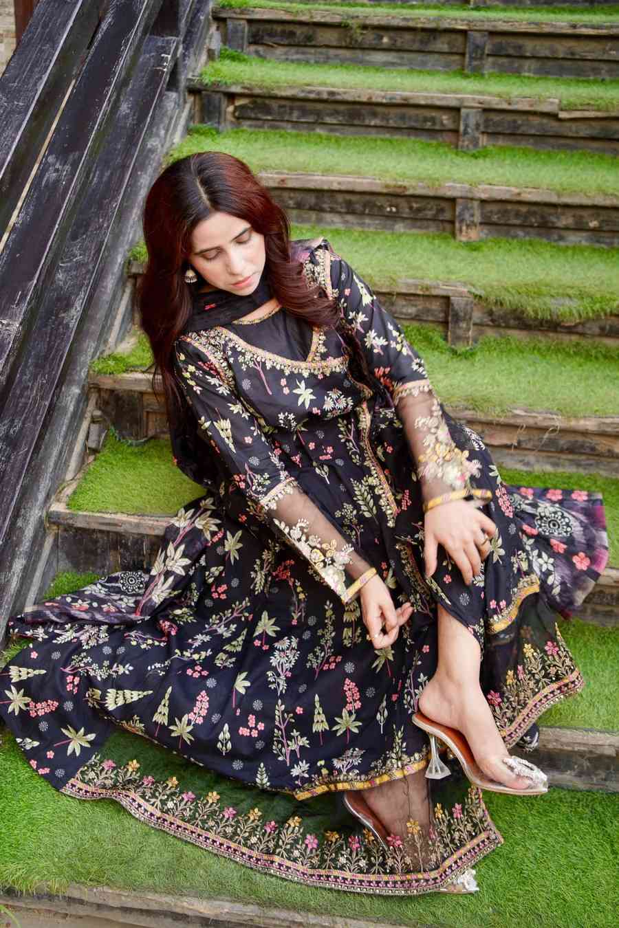 Embroidered Lawn Frock 3Pc with Angrakha Style, Fancy Dori & Soft Lawn dupata